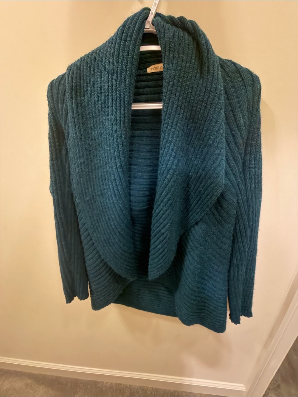 Ribbed Open-Front Cardigan Sweater in Teal
